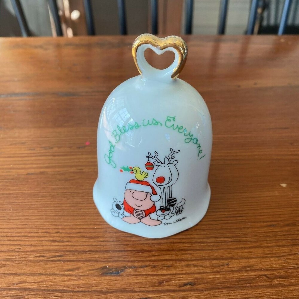 Vintage 1978 Santa Ziggy Christmas Ceramic Ornament Bell God Blessed Us,Everyone
